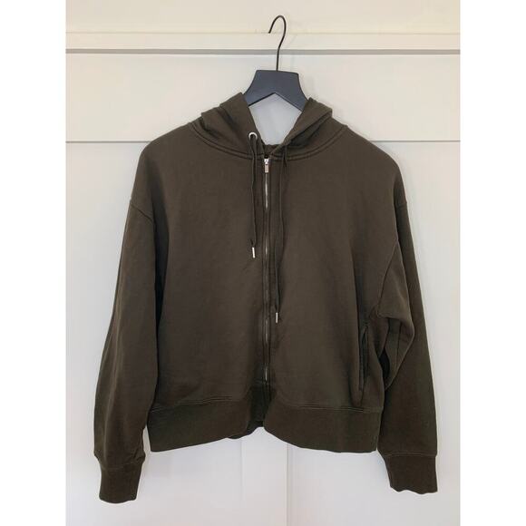 M. M. Lafleur Full Zip Hoodie in Army Green Small Knit Pockets Cotton Outdoor - Picture 1 of 3